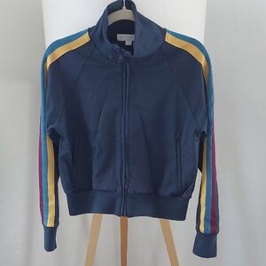 Spiritual Gangster Navy Bomber Jacket with Colorful Stripes